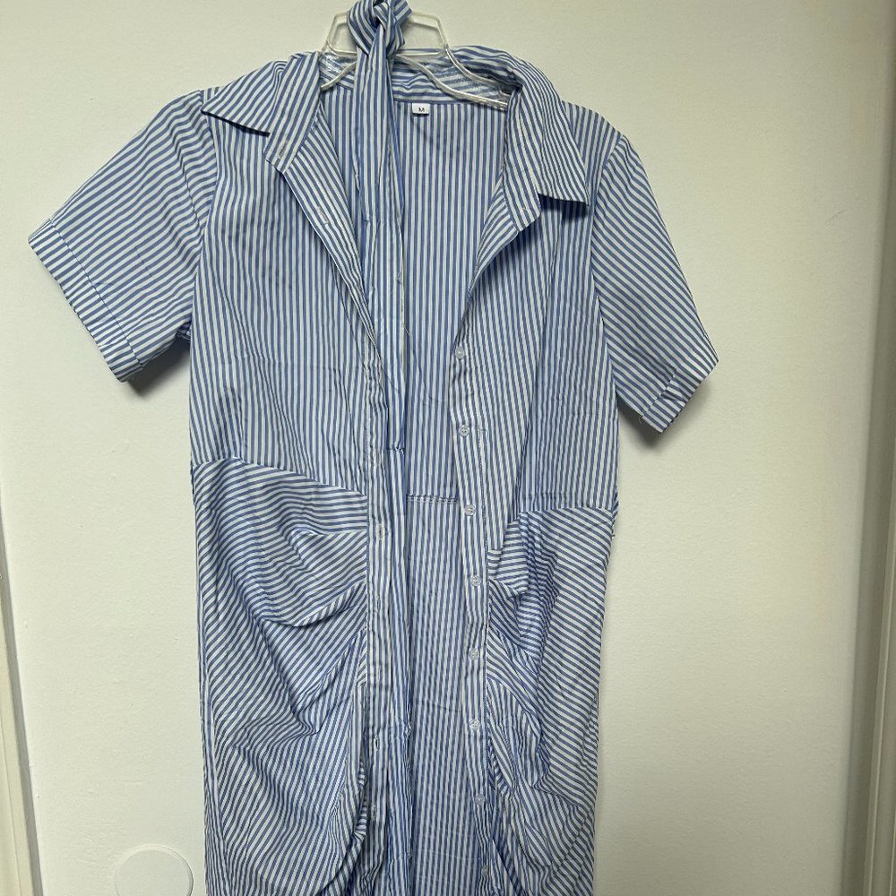 Cute Work Dress Blue/White Stripes